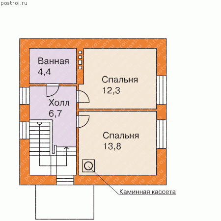 F-084-1P проект двухэтажного дома из пеноблока размером 8 на 8 и площадью  84 м2