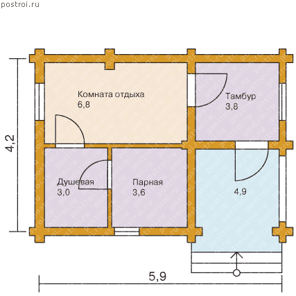 Проект деревянной бани № Q-025-2D - 1-й этаж